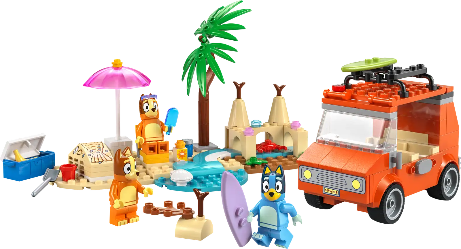 Completely Built Lego® Set of Bluey’s Beach & Family Car Trip