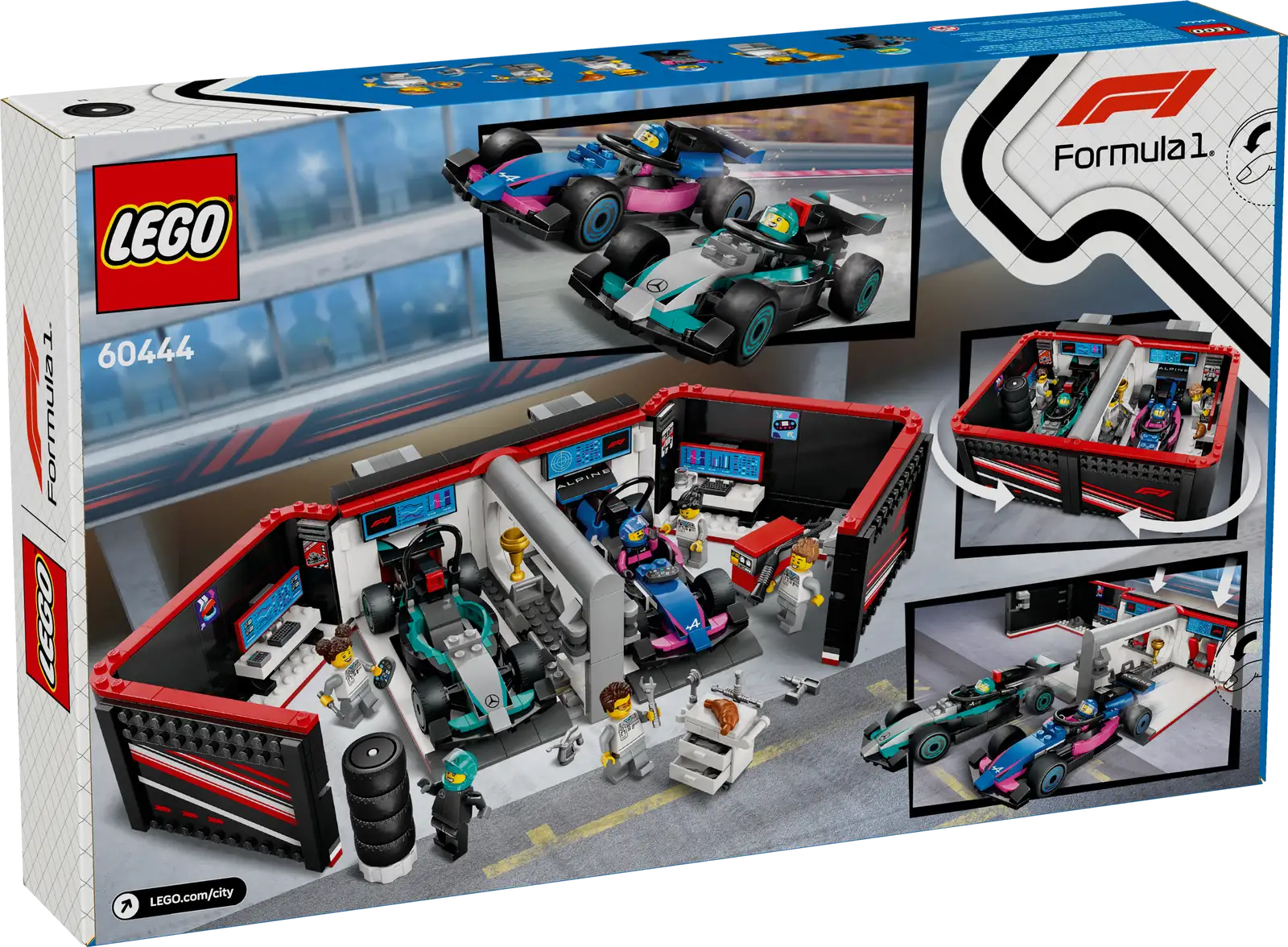 60444-1 F1 Garage & Mercedes-AMG & Alpine Cars Retail Box of Lego® Set of F1 Garage & Mercedes-AMG & Alpine Cars