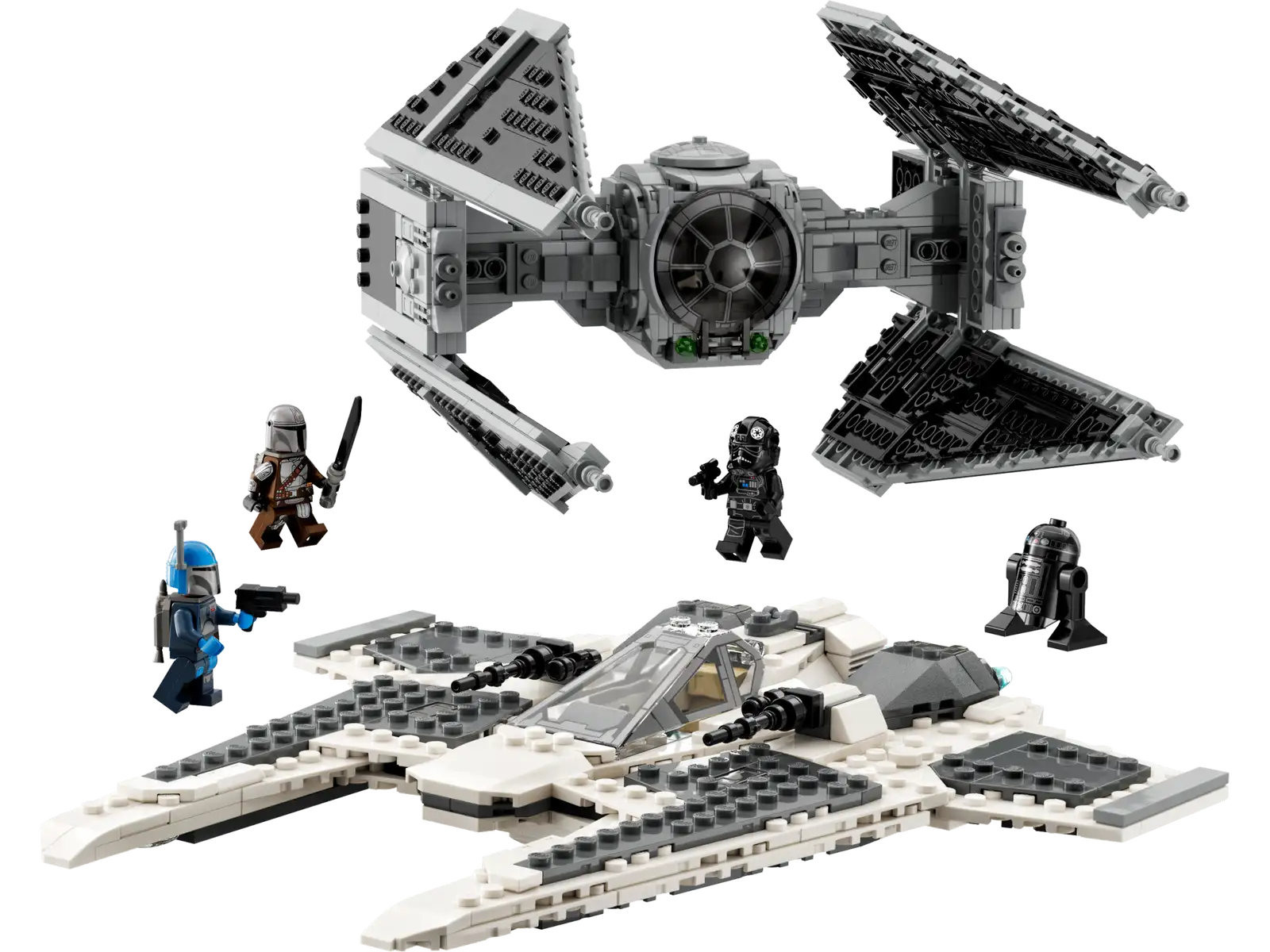 Completely Built Lego® Set of Mandalorian Fang Fighter vs. TIE Interceptor